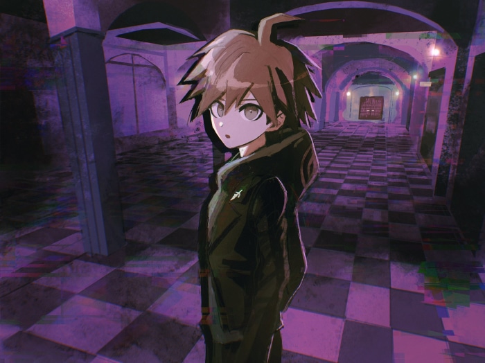 Makoto Naegi from Danganronpa in a hallway