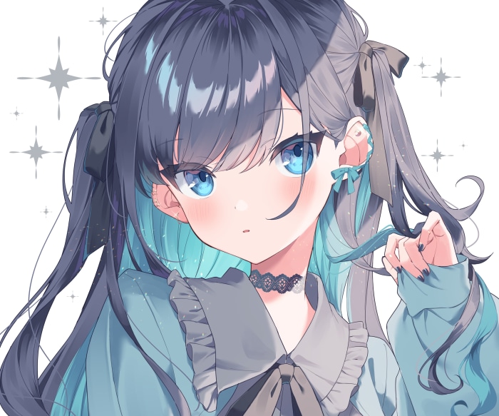 Anime girl with blue eyes and dark hair