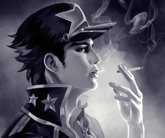 Jotaro Kujo from Jojo's Bizarre Adventure smoking