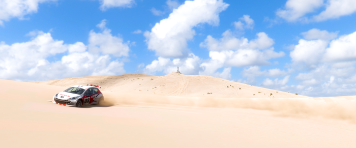 Rally car racing through sand dunes in Forza Horizon 5 4K