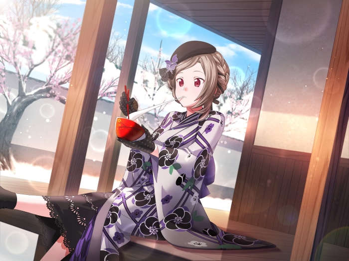Girl in Kimono Eating with Chopsticks