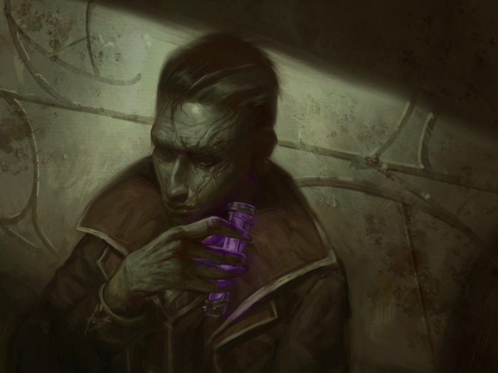 Silco from League of Legends holding a potion
