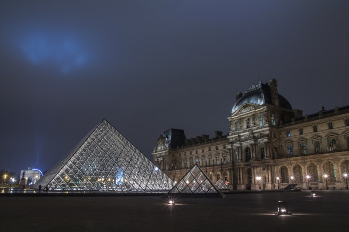 Louvre Museum Pyramid at Night, Paris