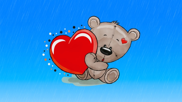 Cute Teddy Bear Holding a Red Heart