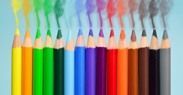 Colored pencils with colorful shadows