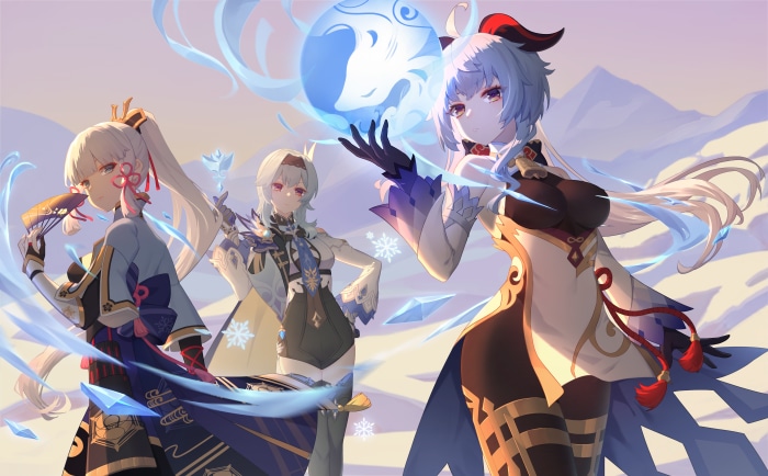 Ganyu, Eula, and Kamisato Ayaka from Genshin Impact