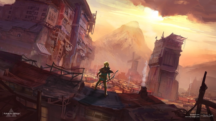 Link from The Legend of Zelda in Kakariko Village