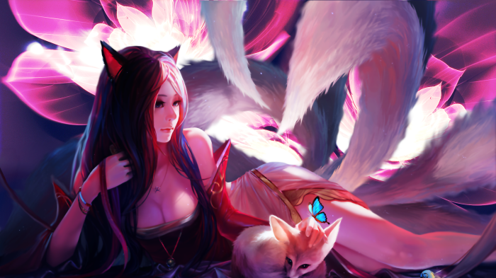 Ahri from League of Legends with fox and flowers