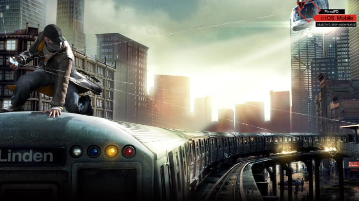 Aiden Pearce from Watch Dogs on a train