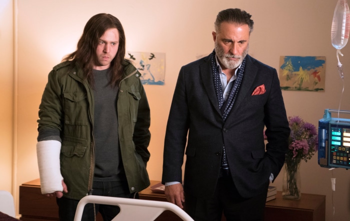 Andy Garcia and man with cast in hospital room