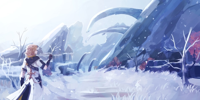 Albedo from Genshin Impact in a snowy landscape