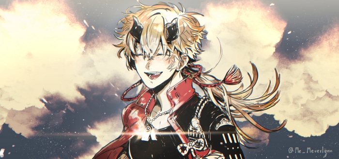 Thoma from Genshin Impact smiling against clouds