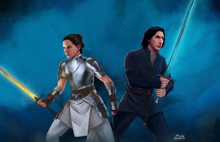 Rey and Ben Solo from Star Wars by Jake Bartok