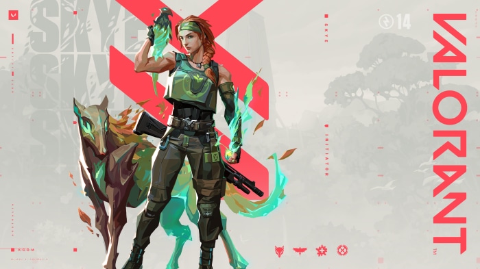 Skye from Valorant with a wolf companion