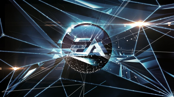 EA logo with abstract network background
