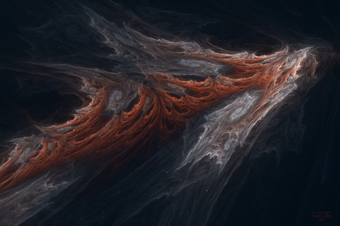 Abstract fractal shapes with orange and white textures