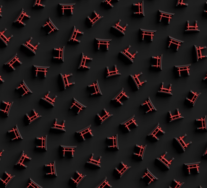 Artistic Pattern of Red and Black Torii Gates