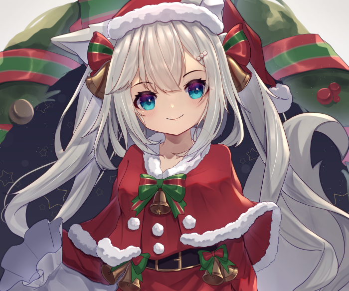 Girl in Santa Outfit with Blue Eyes