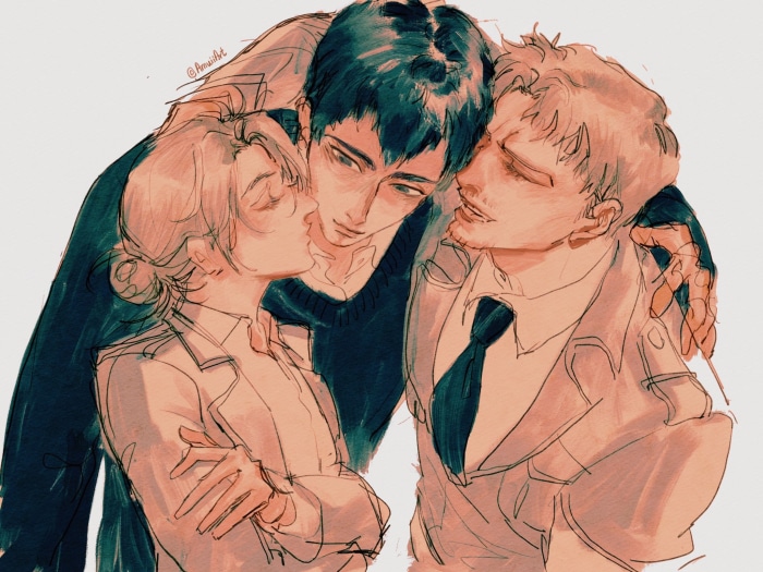 Bertolt Hoover, Annie Leonhart, and Reiner Braun from Attack on Titan