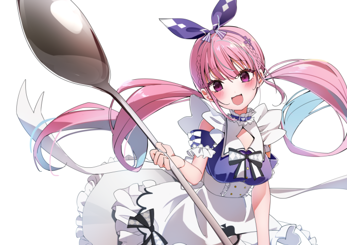 Minato Aqua from Hololive holding a large spoon