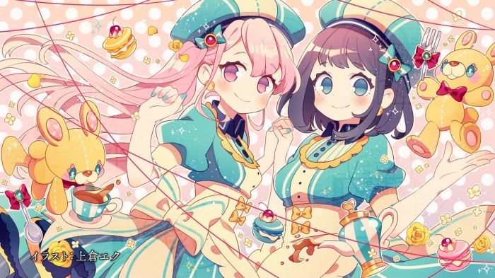 Anime girls with teddy bears and sweets