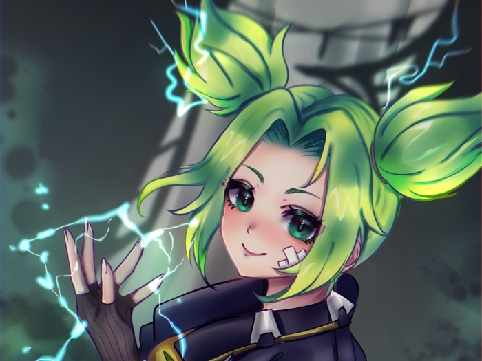 Zeri from League of Legends with lightning