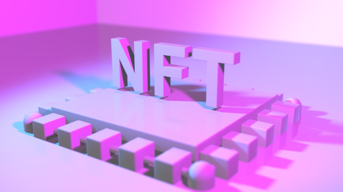 3D NFT letters on a computer chip