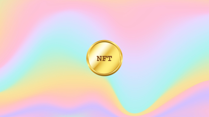 Gold coin with NFT text on colorful background