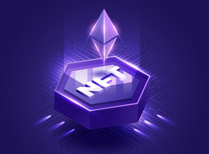 NFT Ethereum symbol on hexagonal platform