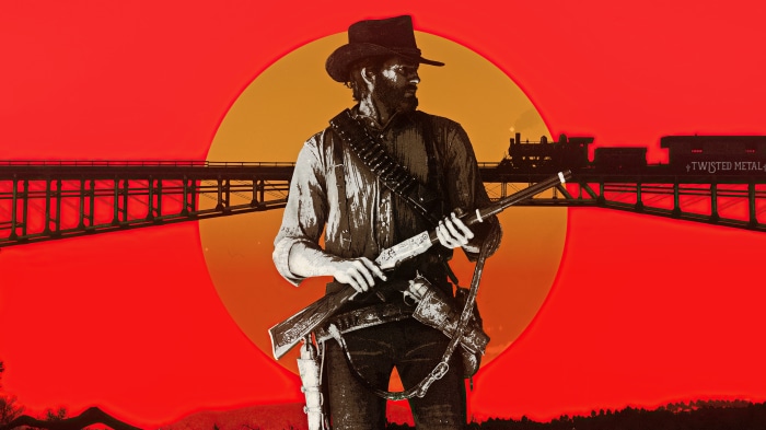 Arthur Morgan from Red Dead Redemption 2 with Train and Bridge