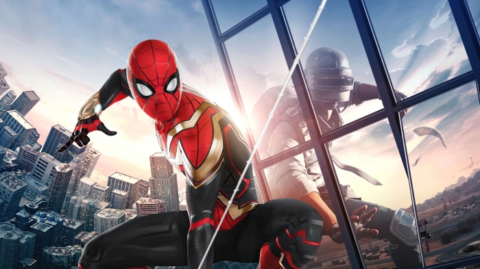 Spider-Man and PUBG character in a city