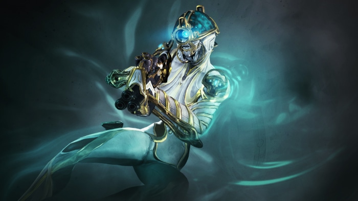 Warframe character with gun