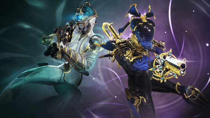 Two Warframe characters with guns