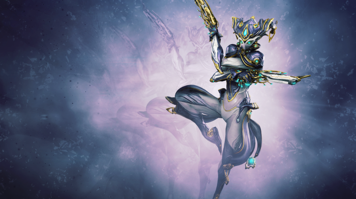 Warframe character with guns
