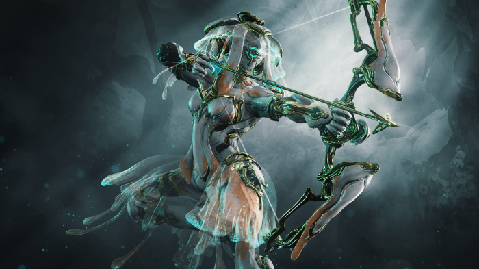 Warframe character with bow and arrow