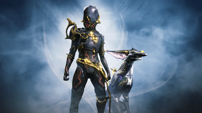 Warframe character with companion