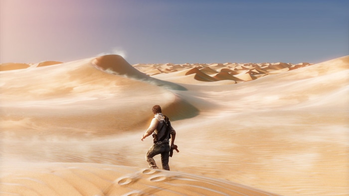 Nathan Drake in Uncharted 3 desert