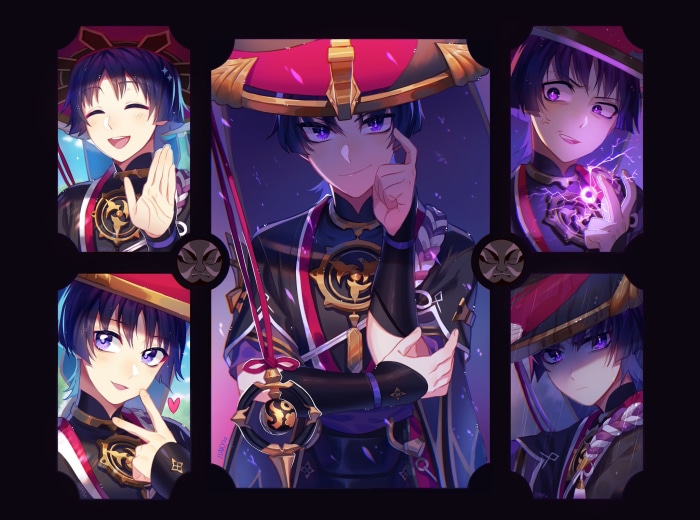 Scaramouche from Genshin Impact collage