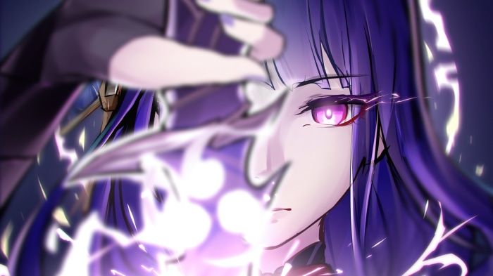 Raiden Shogun from Genshin Impact with purple lightning