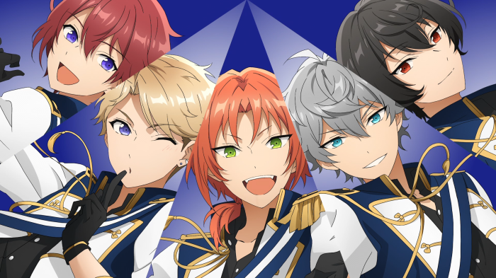 Ensemble Stars! characters in blue and white uniforms