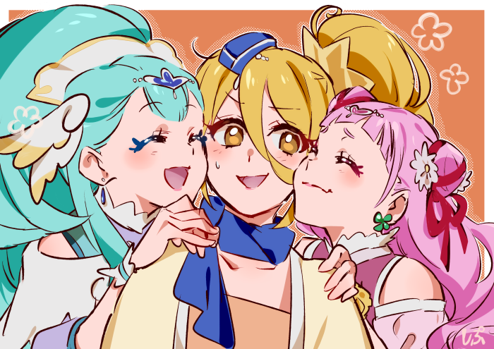 HUG TTO! Precure characters Kagayaki Homare, Yakushiji Saaya, and Nono Hana