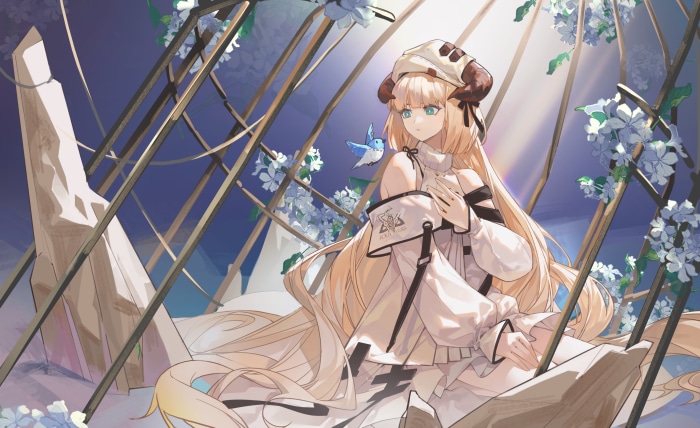 Nightingale from Arknights with a bird