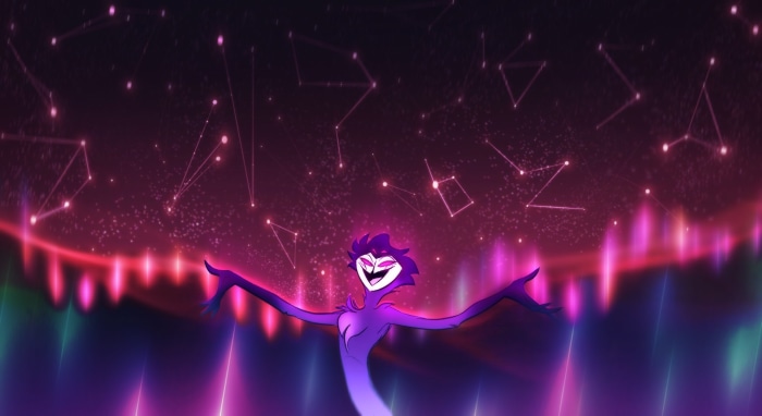Stolas from Helluva Boss in a starry sky