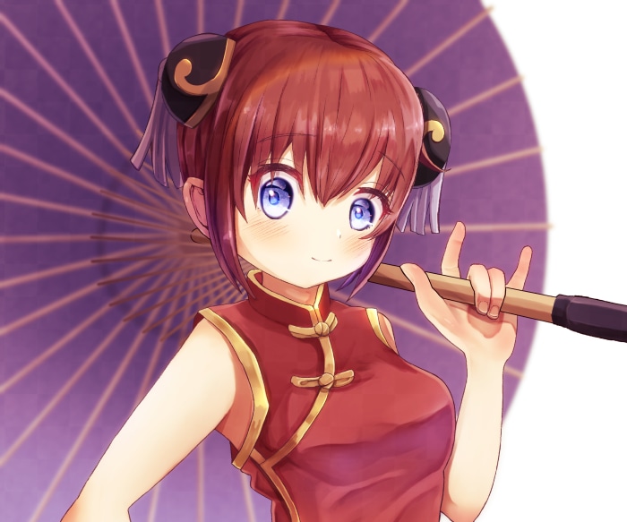 Kagura from Gintama holding a parasol