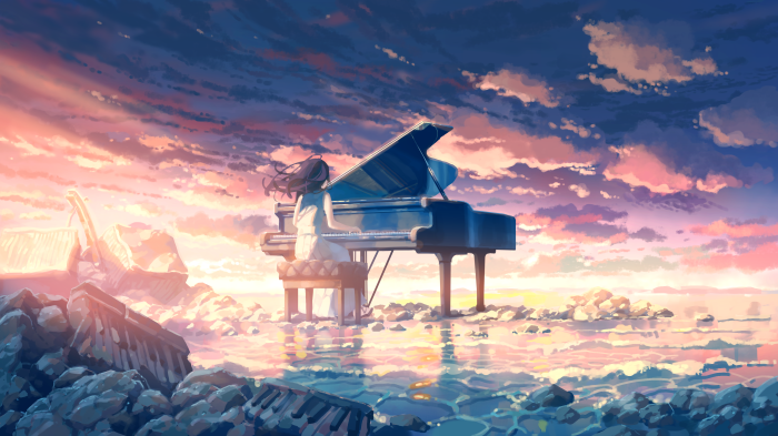 Girl playing piano 4K
