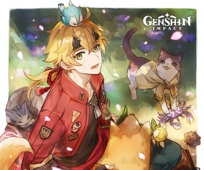 Thoma from Genshin Impact with animals