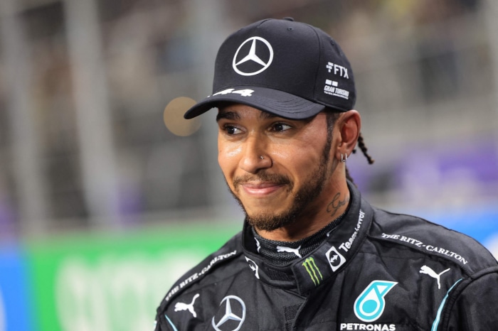 Lewis Hamilton wearing Mercedes-AMG Petronas Formula One Team racing suit