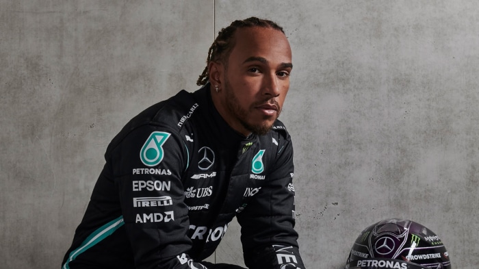 Lewis Hamilton in Mercedes racing suit