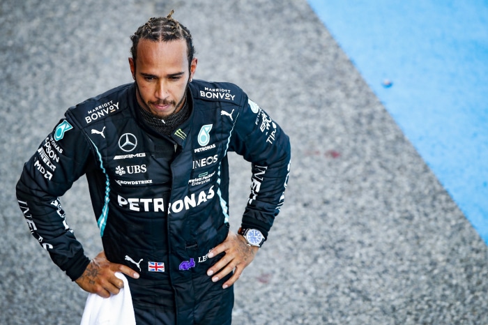 Lewis Hamilton in Mercedes racing suit