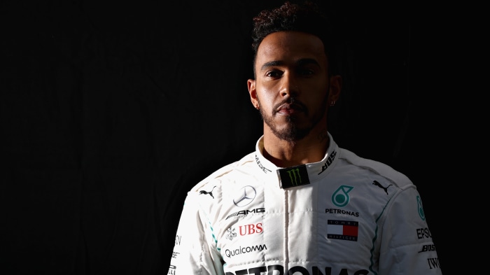Lewis Hamilton in Mercedes racing suit